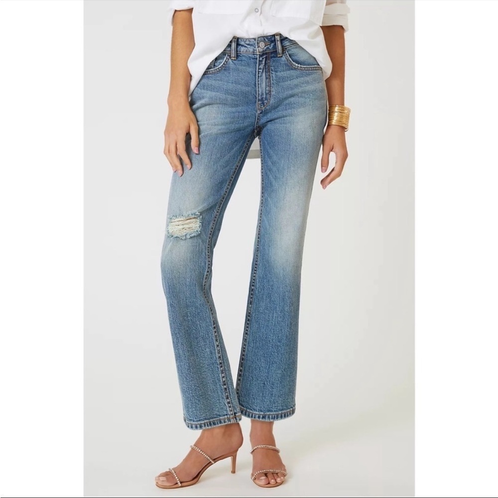 Anthropologie Pilcro Yaya Kick Flare Jeans 32 Tall Plus Distressed Denim NWT - Picture 8 of 15